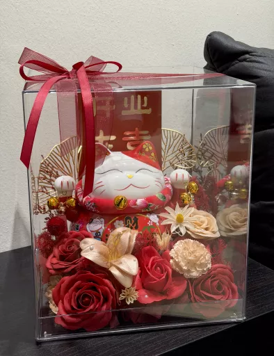 Acrylic Box Fortune Cat Red