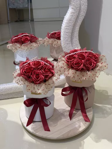 7 Premium White/ Milk tea brown Soap Flowers Adorned with Pearl Accessories