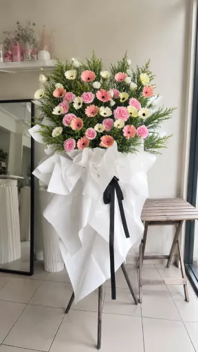 Condolence Flower Stand Pink & White