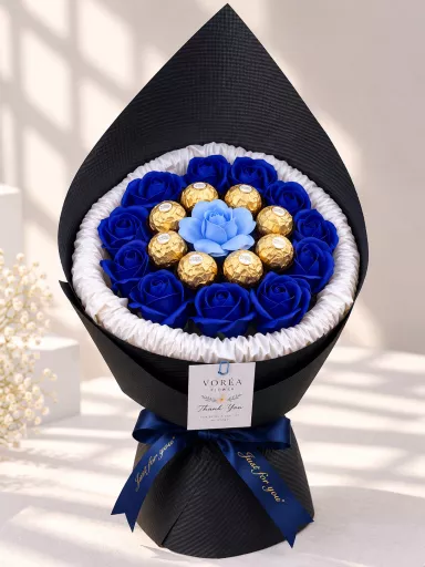 ROYAL BLUE & FERRERO ROCHER CHOCOLATE SOAP ROSE BOUQUET