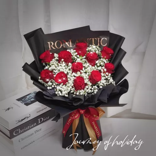 🌹 Fresh Flower🌹11stalks Fresh Red Rose Flower With More Baby Breath Bouquet