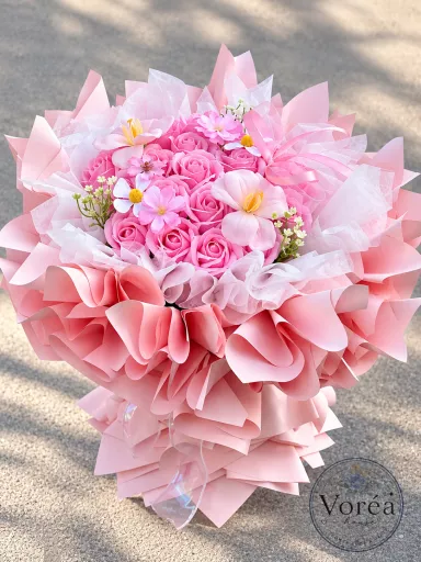 GIANT PASTEL PINK & PLUMERIA SOAP ROSE BOUQUET