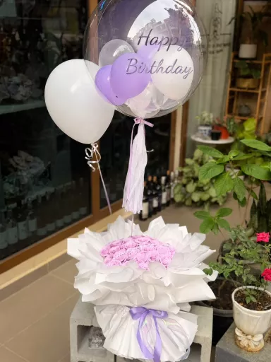 Lavender Bubble Balloon Soap Rose Bouquet (Soap Flower)
