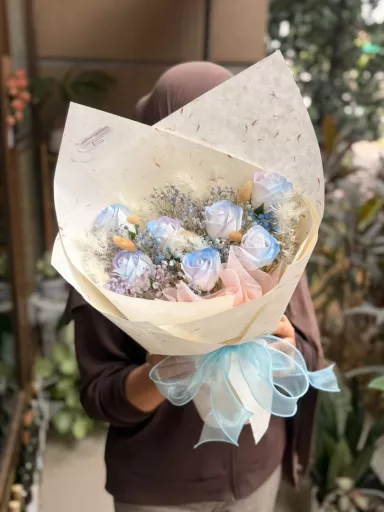 Pastel Blue Preserved Rose Bouquet (Soap Flower)