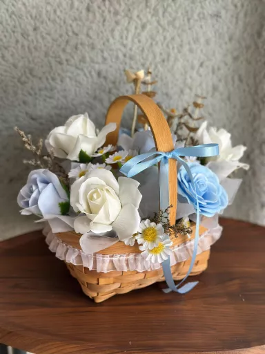 Blue White Soap Flowers Basket (Soap Flower)